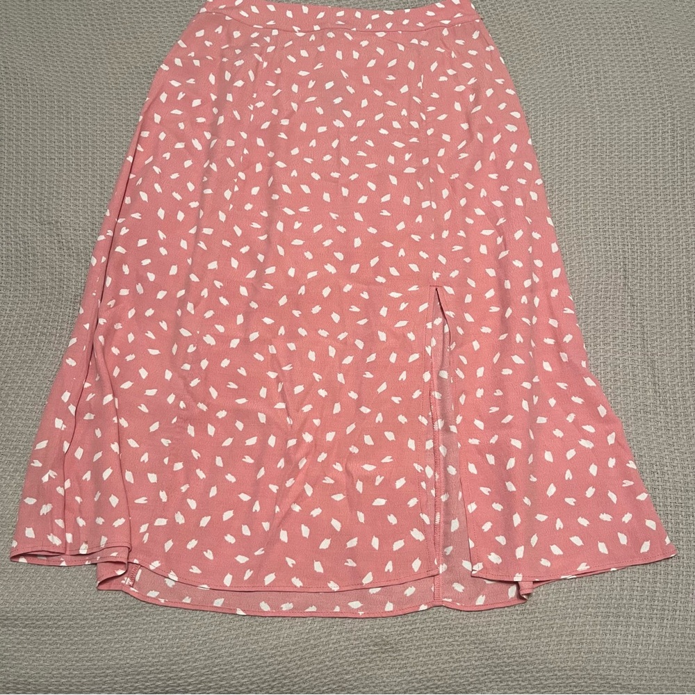 LOFT Pink and White Patterned Midi Skirt